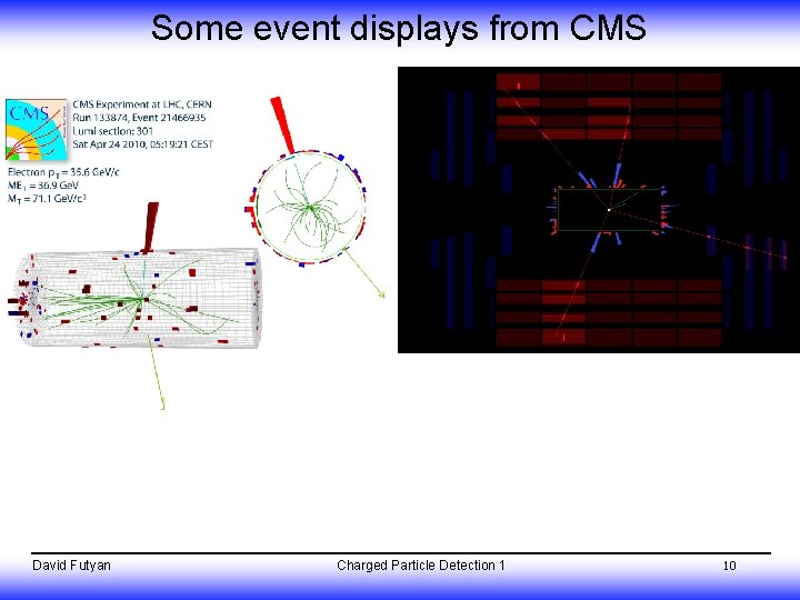 Some event displays from CMS David Futyan Charged Particle Detection 1 10 