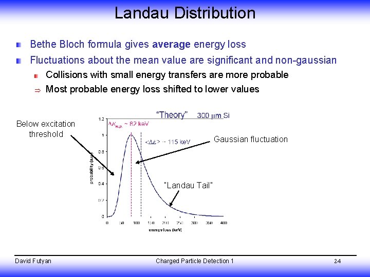 Landau Distribution Bethe Bloch formula gives average energy loss Fluctuations about the mean value