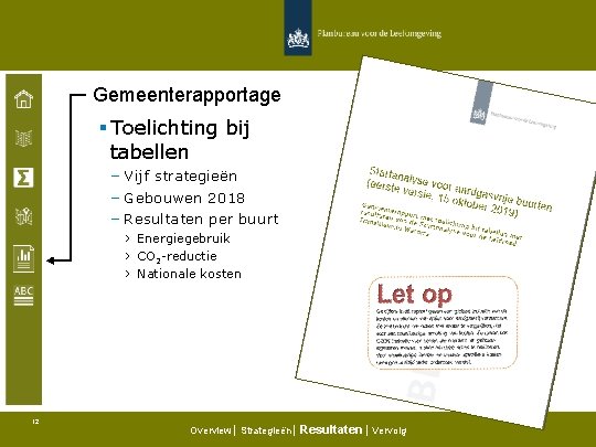 Gemeenterapportage § Toelichting bij tabellen – Vijf strategieën – Gebouwen 2018 – Resultaten per