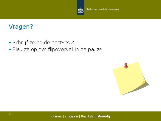 Vragen? § Schrijf ze op de post-its & § Plak ze op het flipovervel