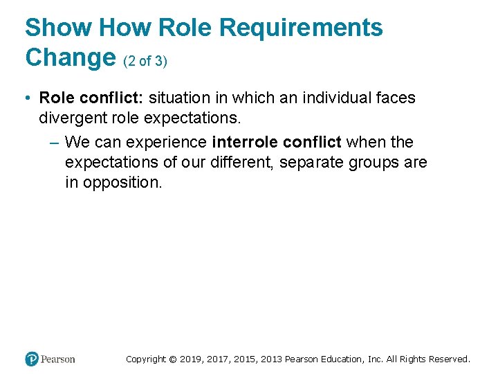 Show How Role Requirements Change (2 of 3) • Role conflict: situation in which
