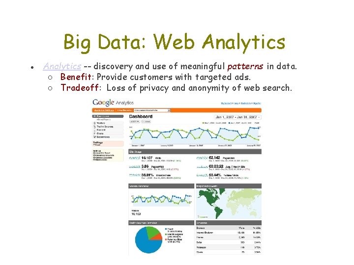 Big Data: Web Analytics ● Analytics -- discovery and use of meaningful patterns in