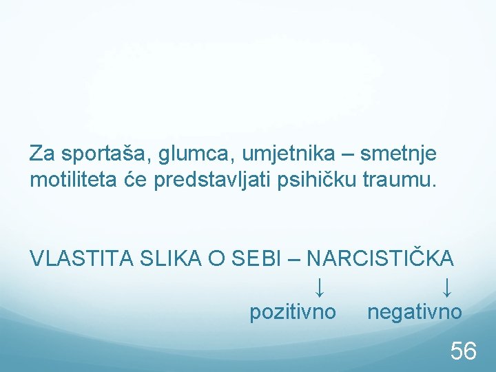 Za sportaša, glumca, umjetnika – smetnje motiliteta će predstavljati psihičku traumu. VLASTITA SLIKA O