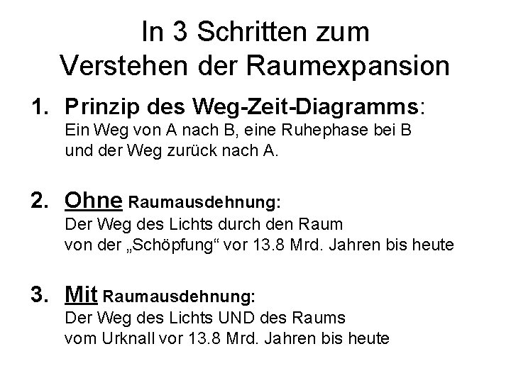 In 3 Schritten zum Verstehen der Raumexpansion 1. Prinzip des Weg-Zeit-Diagramms: Ein Weg von