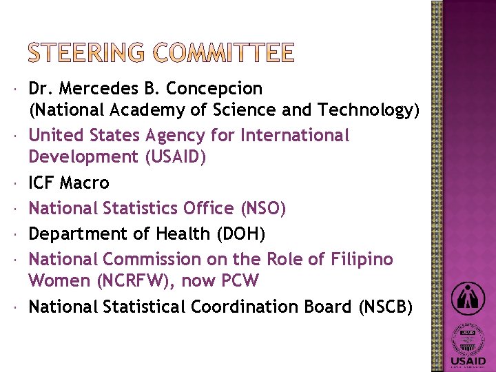  Dr. Mercedes B. Concepcion (National Academy of Science and Technology) United States Agency