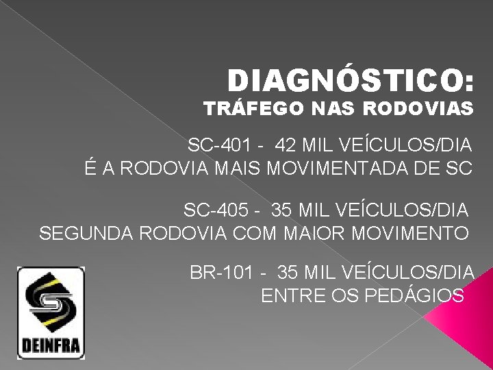 DIAGNÓSTICO: TRÁFEGO NAS RODOVIAS SC-401 - 42 MIL VEÍCULOS/DIA É A RODOVIA MAIS MOVIMENTADA