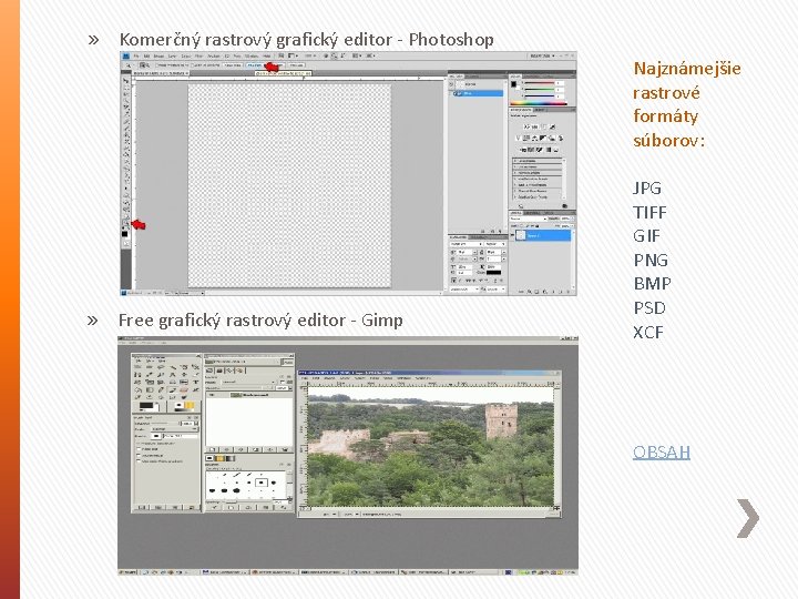 » Komerčný rastrový grafický editor - Photoshop Najznámejšie rastrové formáty súborov: » Free grafický