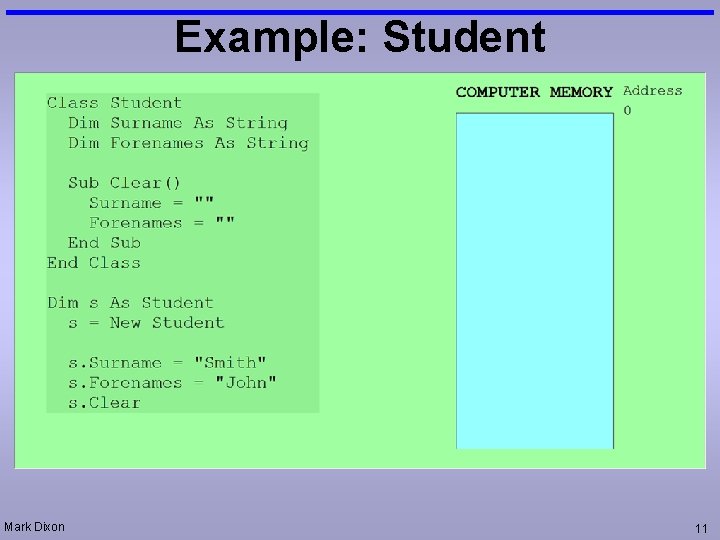 Example: Student Mark Dixon 11 