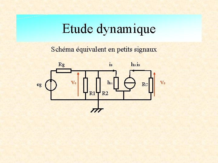 Etude dynamique Schéma équivalent en petits signaux Rg eg i. B ve h 11