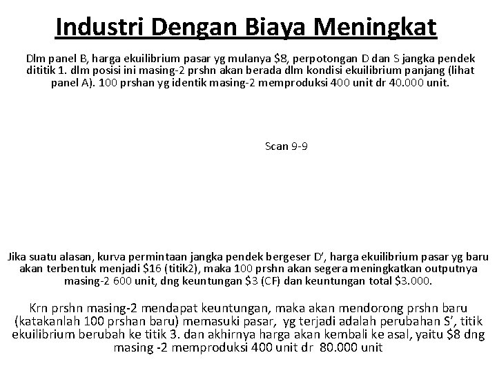 Industri Dengan Biaya Meningkat Dlm panel B, harga ekuilibrium pasar yg mulanya $8, perpotongan