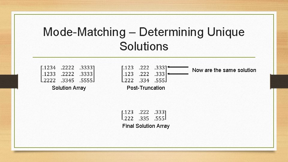Mode-Matching – Determining Unique Solutions Now are the same solution Post-Truncation Solution Array Final
