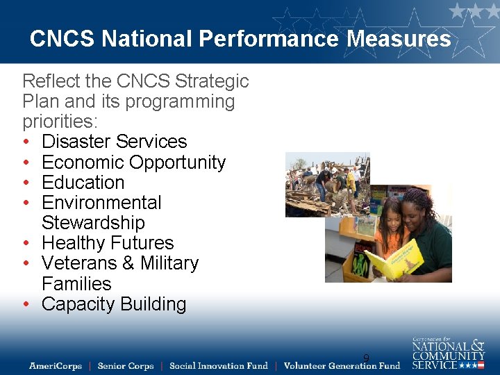CNCS National Performance Measures Reflect the CNCS Strategic Plan and its programming priorities: •