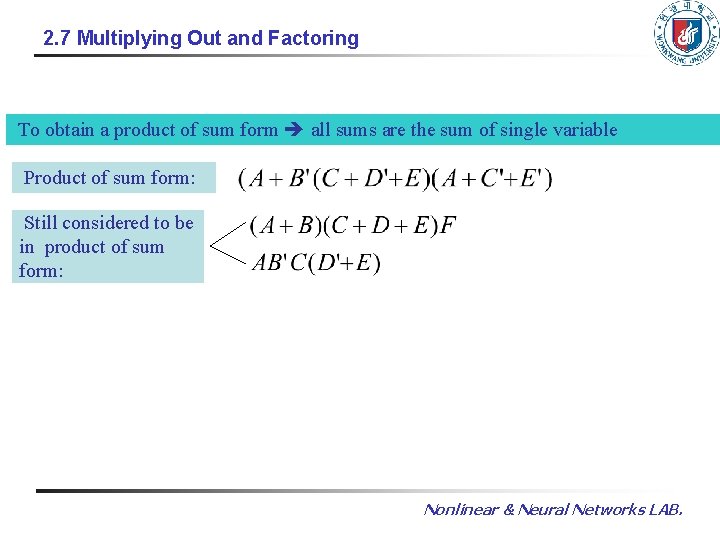 2. 7 Multiplying Out and Factoring To obtain a product of sum form all 2. 7 Multiplying Out and Factoring To obtain a product of sum form all