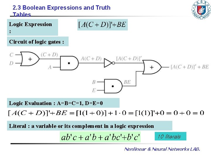2. 3 Boolean Expressions and Truth Tables Logic Expression : Circuit of logic gates 2. 3 Boolean Expressions and Truth Tables Logic Expression : Circuit of logic gates