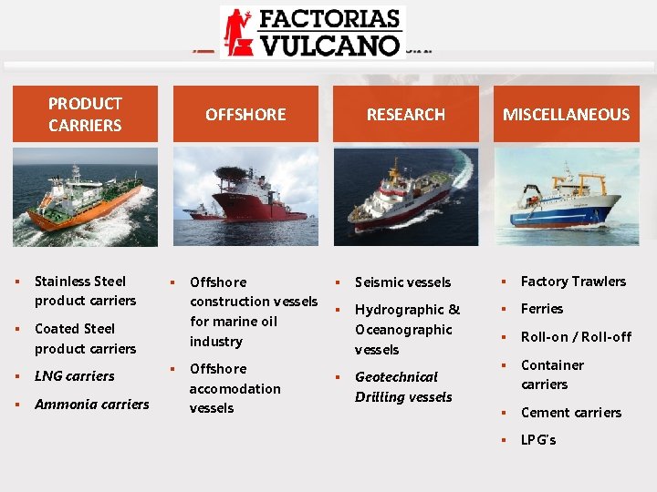 PRODUCT CARRIERS § Stainless Steel product carriers § Coated Steel product carriers § LNG