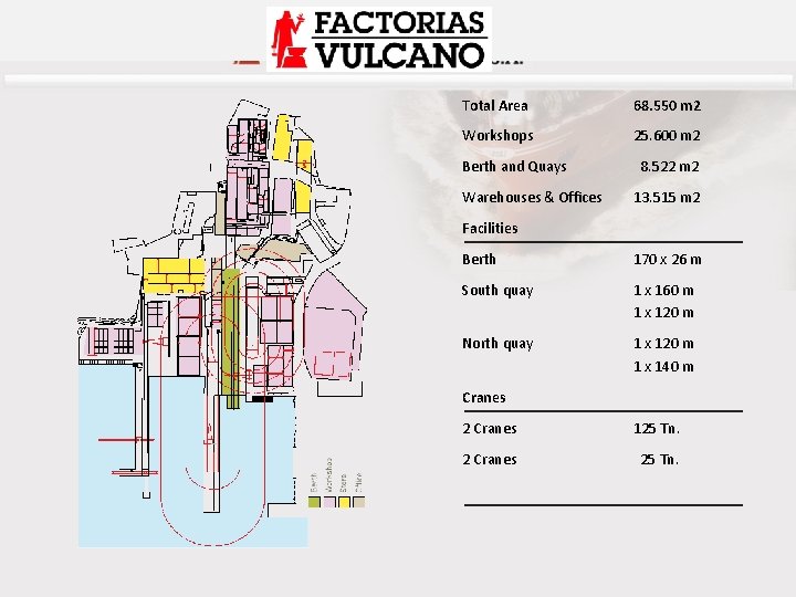 Total Area 68. 550 m 2 Workshops 25. 600 m 2 Berth and Quays