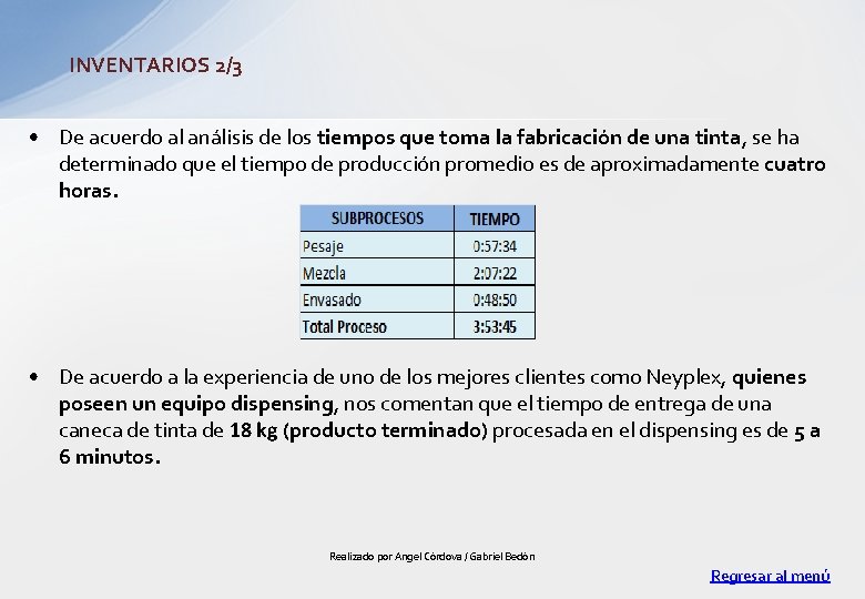 INVENTARIOS 2/3 • De acuerdo al análisis de los tiempos que toma la fabricación