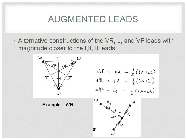 AUGMENTED LEADS • Alternative constructions of the VR, L, and VF leads with magnitude