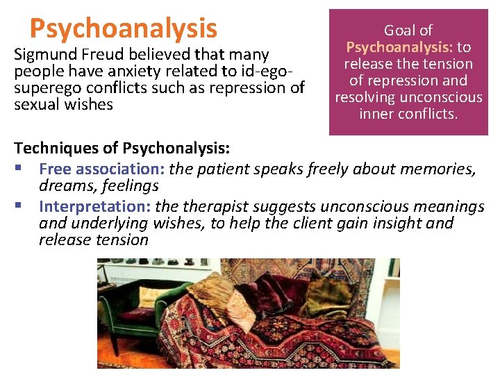 Psychoanalysis Sigmund Freud believed that many people have anxiety related to id-egosuperego conflicts such Psychoanalysis Sigmund Freud believed that many people have anxiety related to id-egosuperego conflicts such