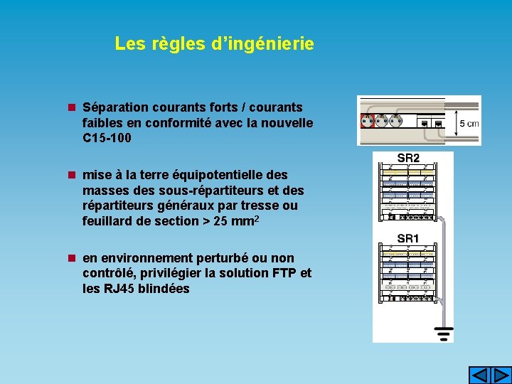 Les règles d’ingénierie n Séparation courants forts / courants faibles en conformité avec la
