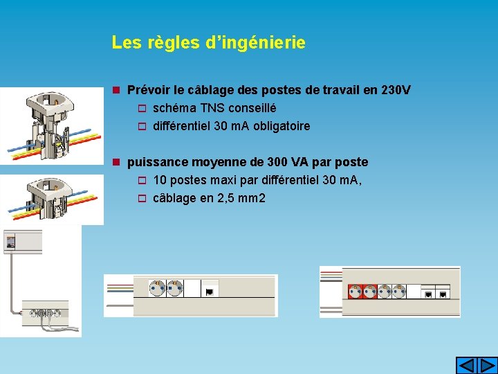 Les règles d’ingénierie n Prévoir le câblage des postes de travail en 230 V