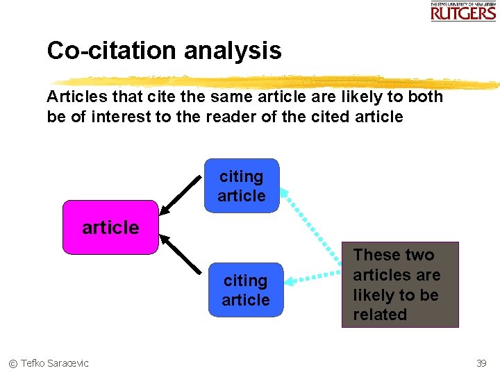 Co-citation analysis Articles that cite the same article are likely to both be of