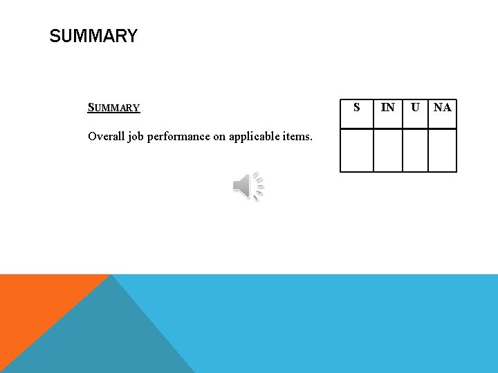 SUMMARY Overall job performance on applicable items. S IN U NA 