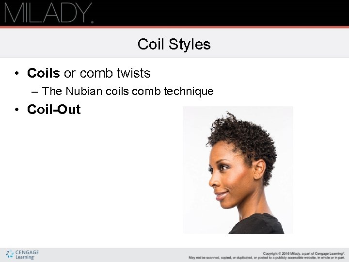 Coil Styles • Coils or comb twists – The Nubian coils comb technique •