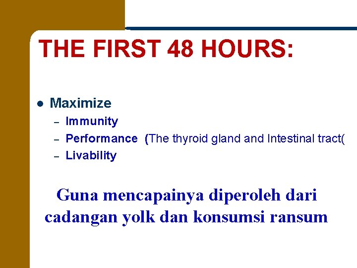 THE FIRST 48 HOURS: l Maximize – – – Immunity Performance (The thyroid gland