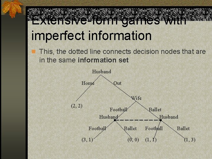 Extensive-form games with imperfect information n This, the dotted line connects decision nodes that