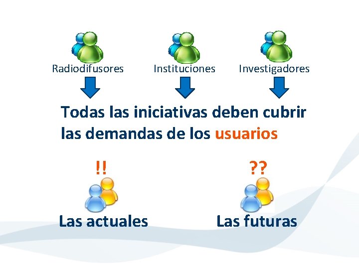 22/11/2020 Radiodifusores Instituciones Investigadores Todas las iniciativas deben cubrir las demandas de los usuarios