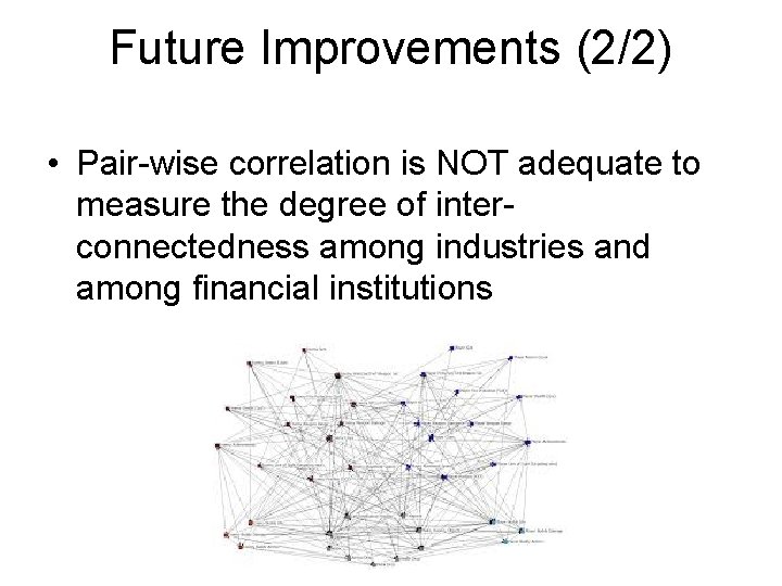 Future Improvements (2/2) • Pair-wise correlation is NOT adequate to measure the degree of