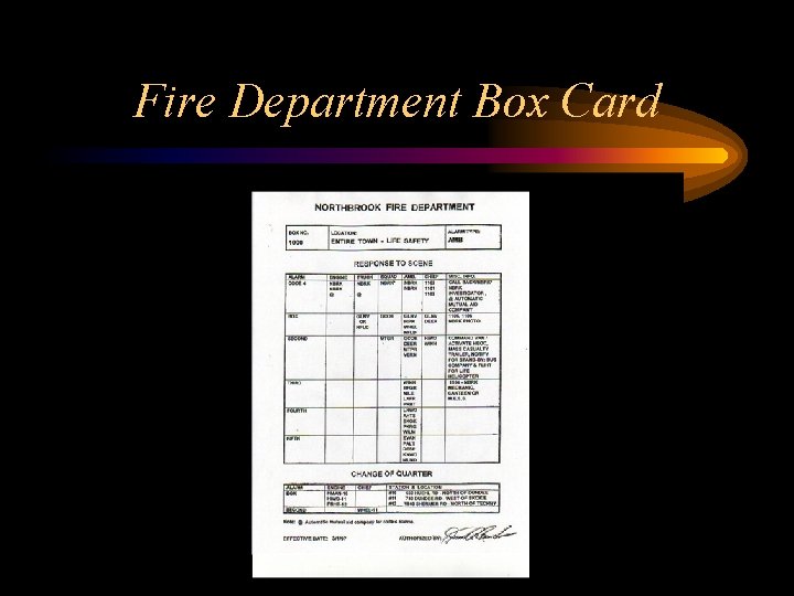 Fire Department Box Card 