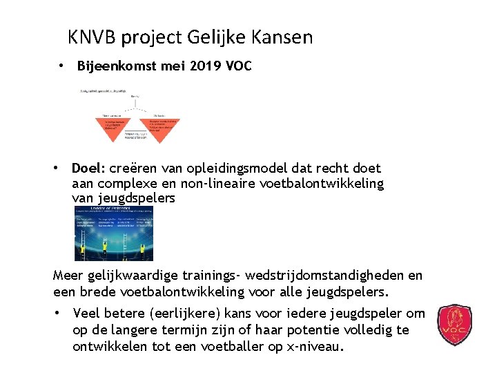 KNVB project Gelijke Kansen • Bijeenkomst mei 2019 VOC • Doel: creëren van opleidingsmodel