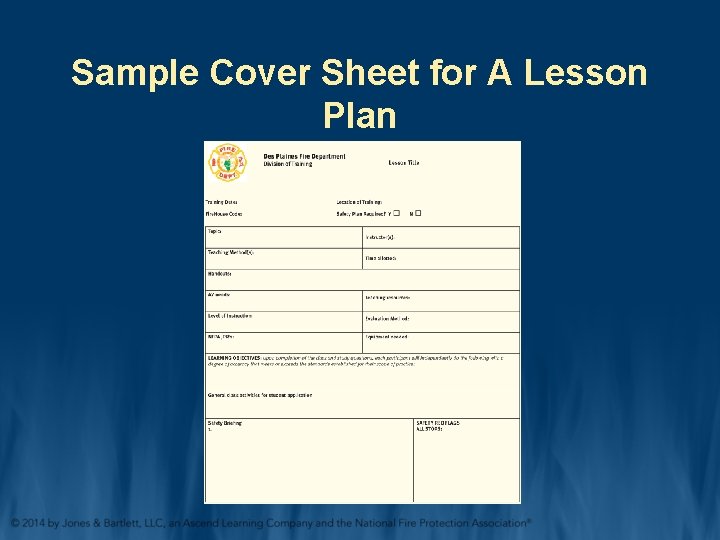 Sample Cover Sheet for A Lesson Plan 