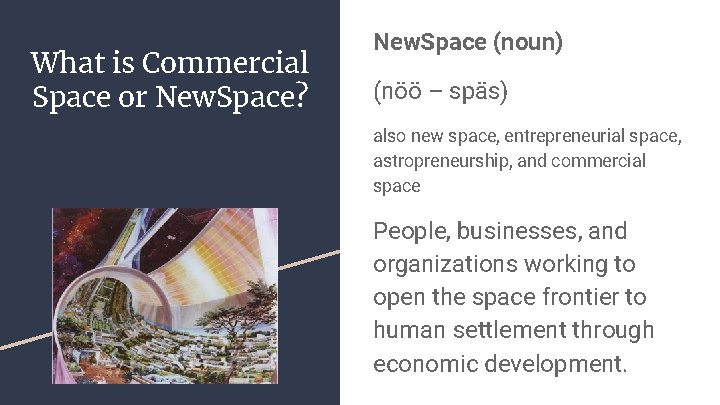 What is Commercial Space or New. Space? New. Space (noun) (nöö – späs) also