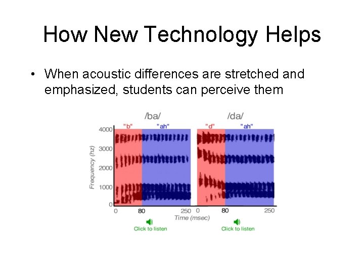 How New Technology Helps • When acoustic differences are stretched and emphasized, students can
