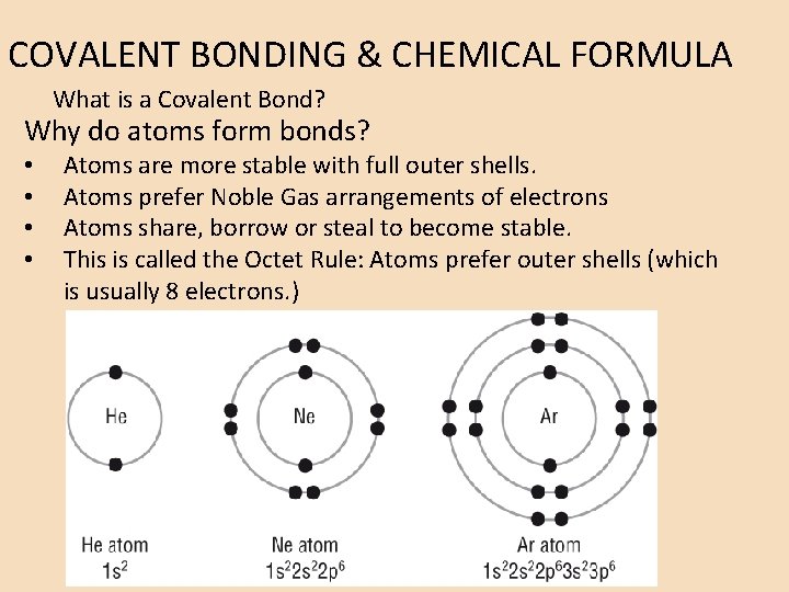 COVALENT BONDING & CHEMICAL FORMULA What is a Covalent Bond? Why do atoms form