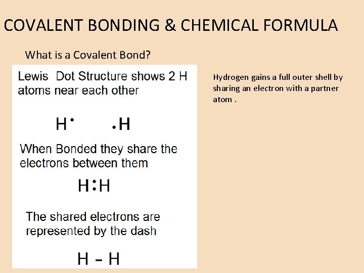 COVALENT BONDING & CHEMICAL FORMULA What is a Covalent Bond? Hydrogen gains a full