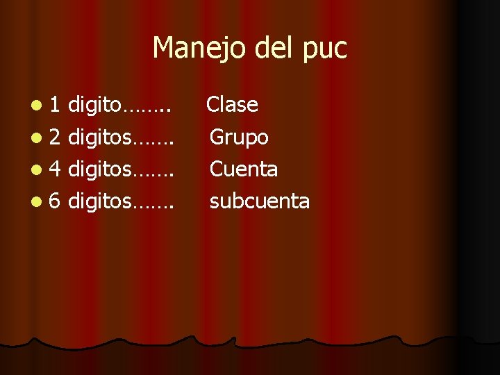 Manejo del puc l 1 digito……. . l 2 digitos……. l 4 digitos……. l