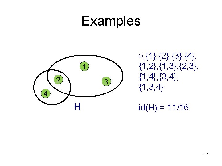 Examples 1 2 3 4 H ∅, {1}, {2}, {3}, {4}, {1, 2}, {1,