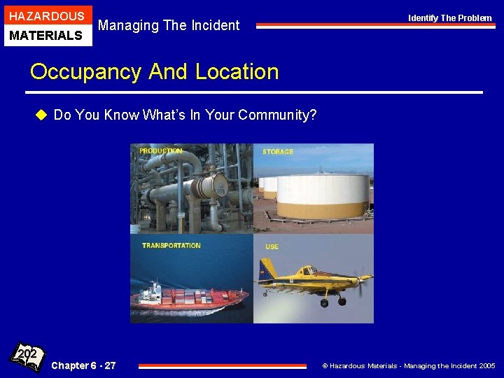 HAZARDOUS MATERIALS Managing The Incident Identify The Problem Occupancy And Location u Do You