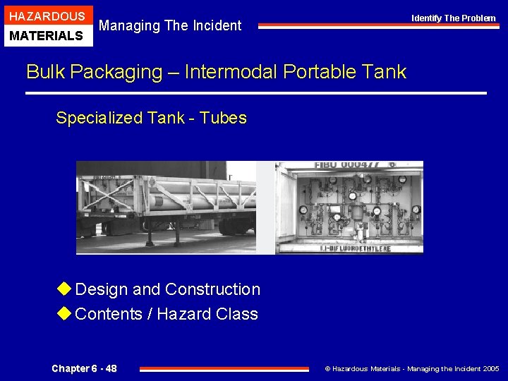 HAZARDOUS MATERIALS Identify The Problem Managing The Incident Bulk Packaging – Intermodal Portable Tank