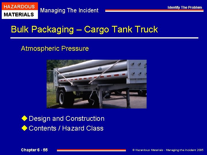 HAZARDOUS MATERIALS Identify The Problem Managing The Incident Bulk Packaging – Cargo Tank Truck