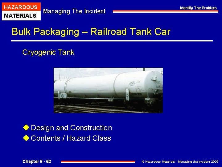 HAZARDOUS MATERIALS Identify The Problem Managing The Incident Bulk Packaging – Railroad Tank Car