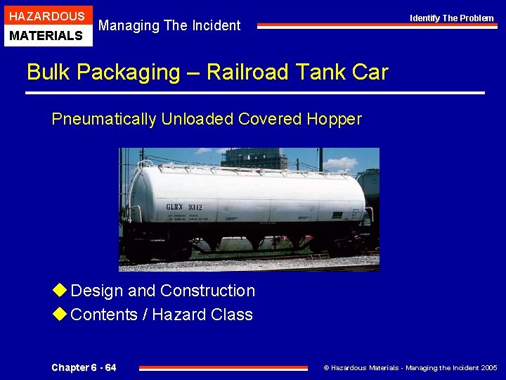 HAZARDOUS MATERIALS Identify The Problem Managing The Incident Bulk Packaging – Railroad Tank Car