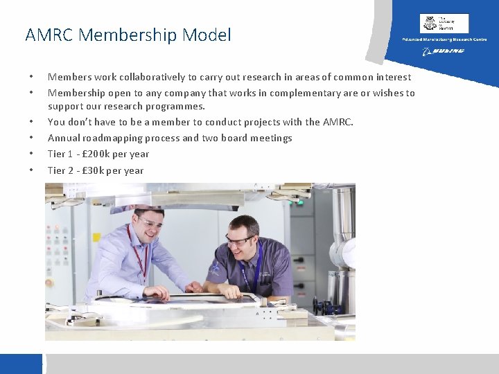 AMRC Membership Model • • • Members work collaboratively to carry out research in