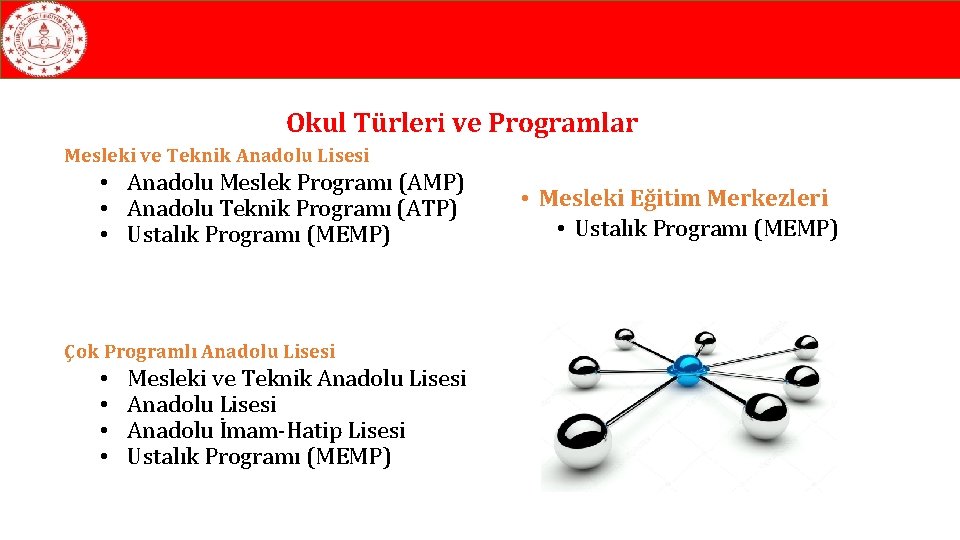 Okul Türleri ve Programlar Mesleki ve Teknik Anadolu Lisesi • Anadolu Meslek Programı (AMP)