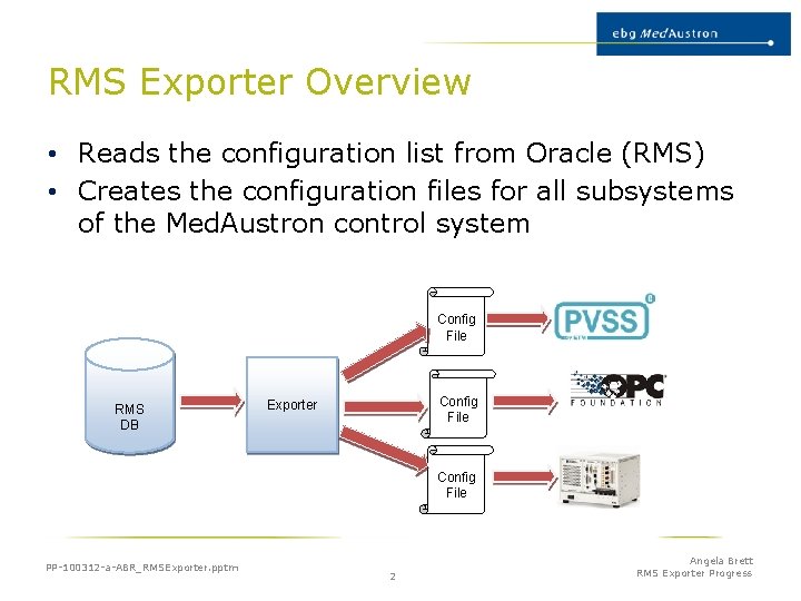 RMS Exporter Overview • Reads the configuration list from Oracle (RMS) • Creates the