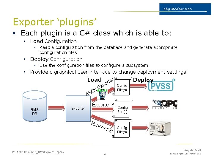 Exporter ‘plugins’ • Each plugin is a C# class which is able to: •
